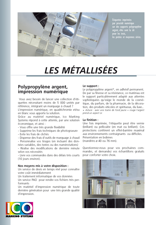 Icomarking fiche metallisees