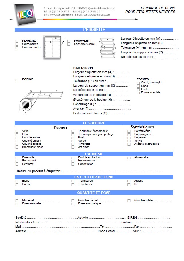 Icomarking formulaire étiquettes